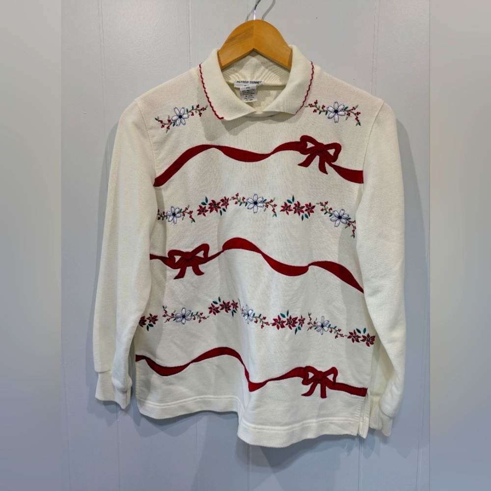 Alfred Dunner Bow Sweater Petite Small Cottagecore Holiday